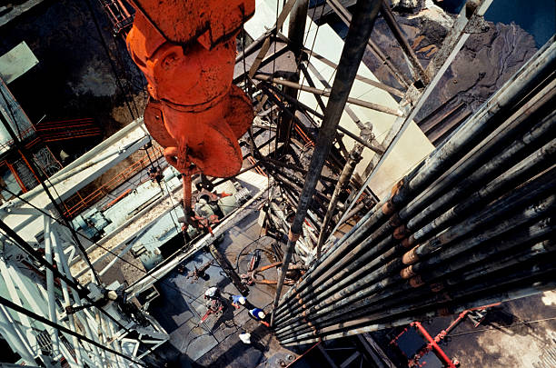 oil drill directly above view with worker.